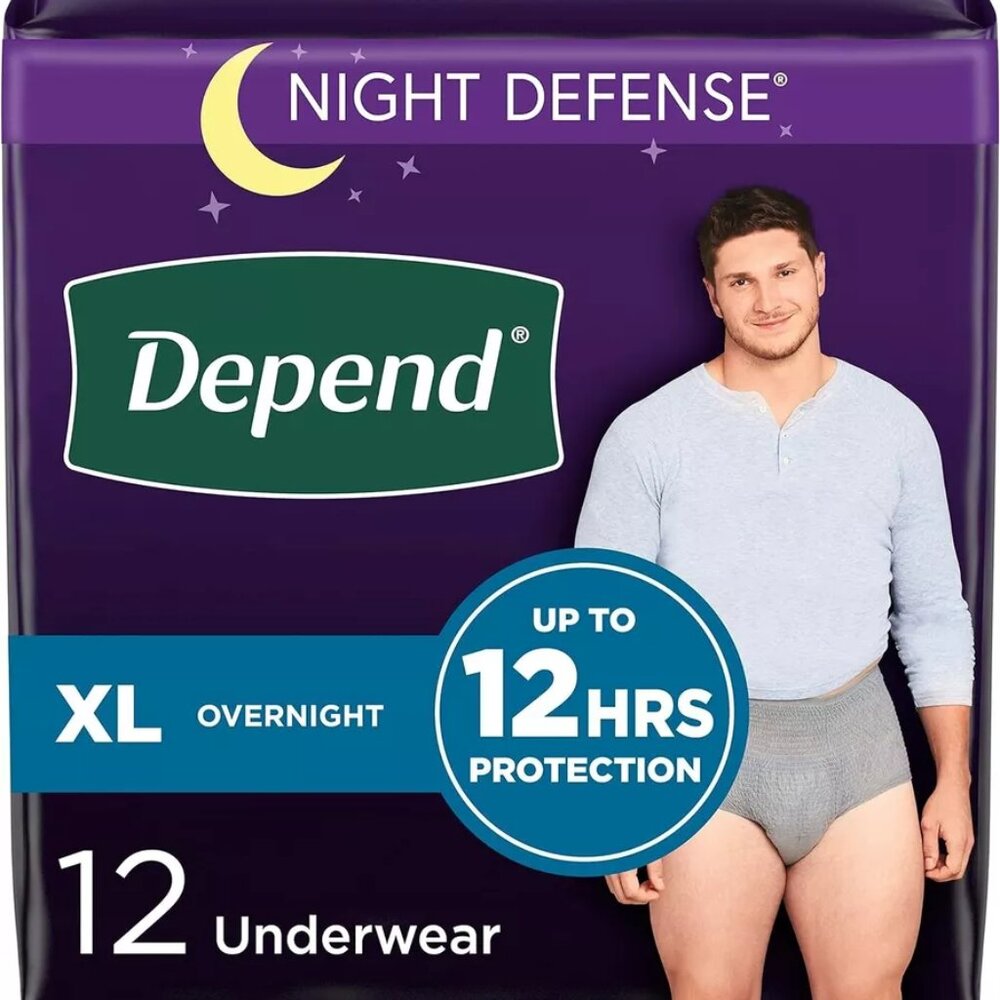 Depend Night Defense Overnight Underwear for Men - Size XL, Pack of 12